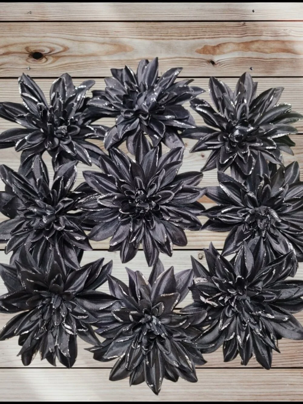 Lot of 9 - Fabric DAHLIA Flowers with Clips - For Crafting - Decoration - 5 Inch